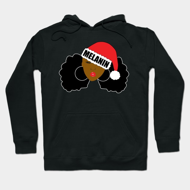 Melanin Christmas Santa Hat Afro Puffs Hoodie by blackartmattersshop